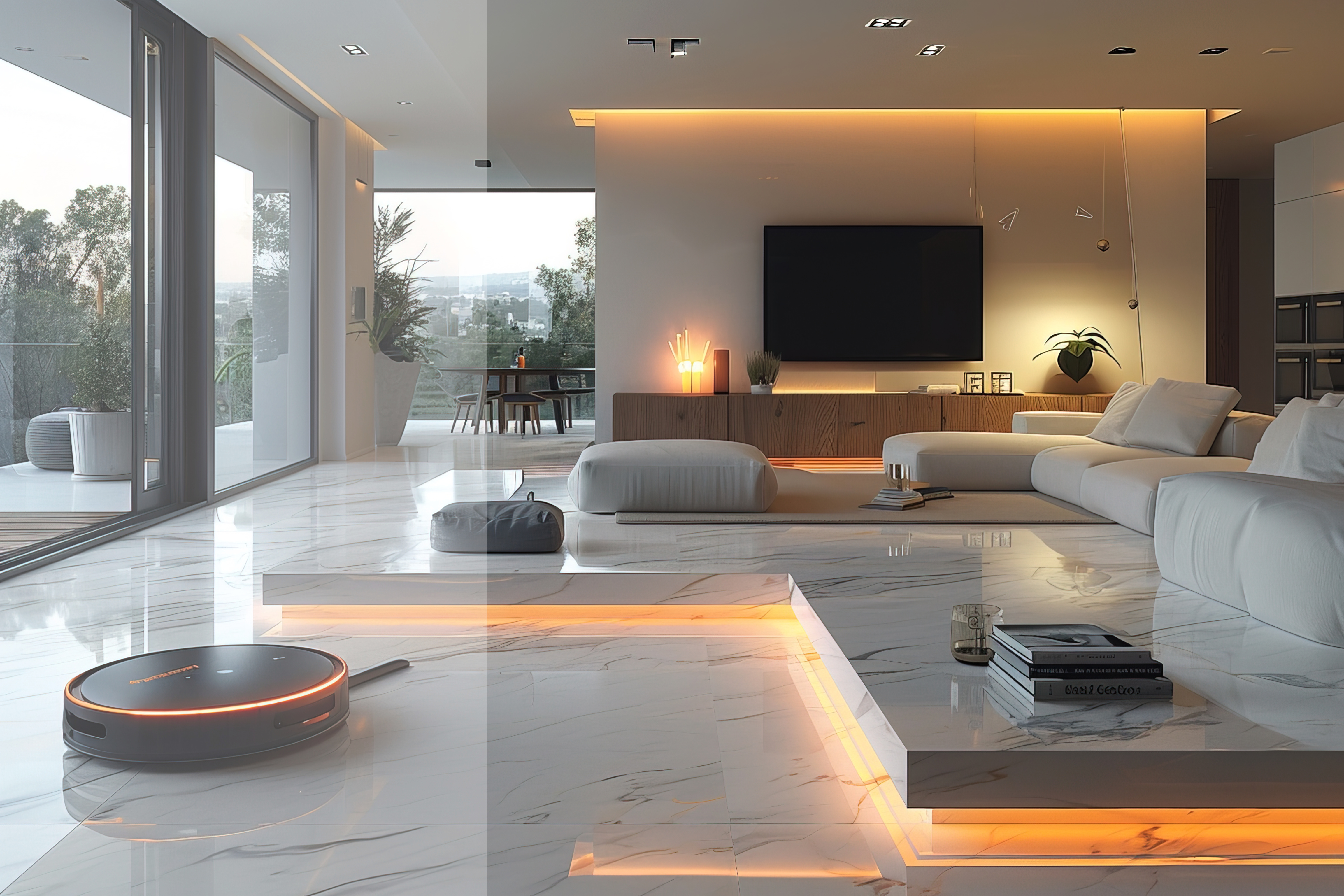 Wohnzimmer, modern, beleuchtet